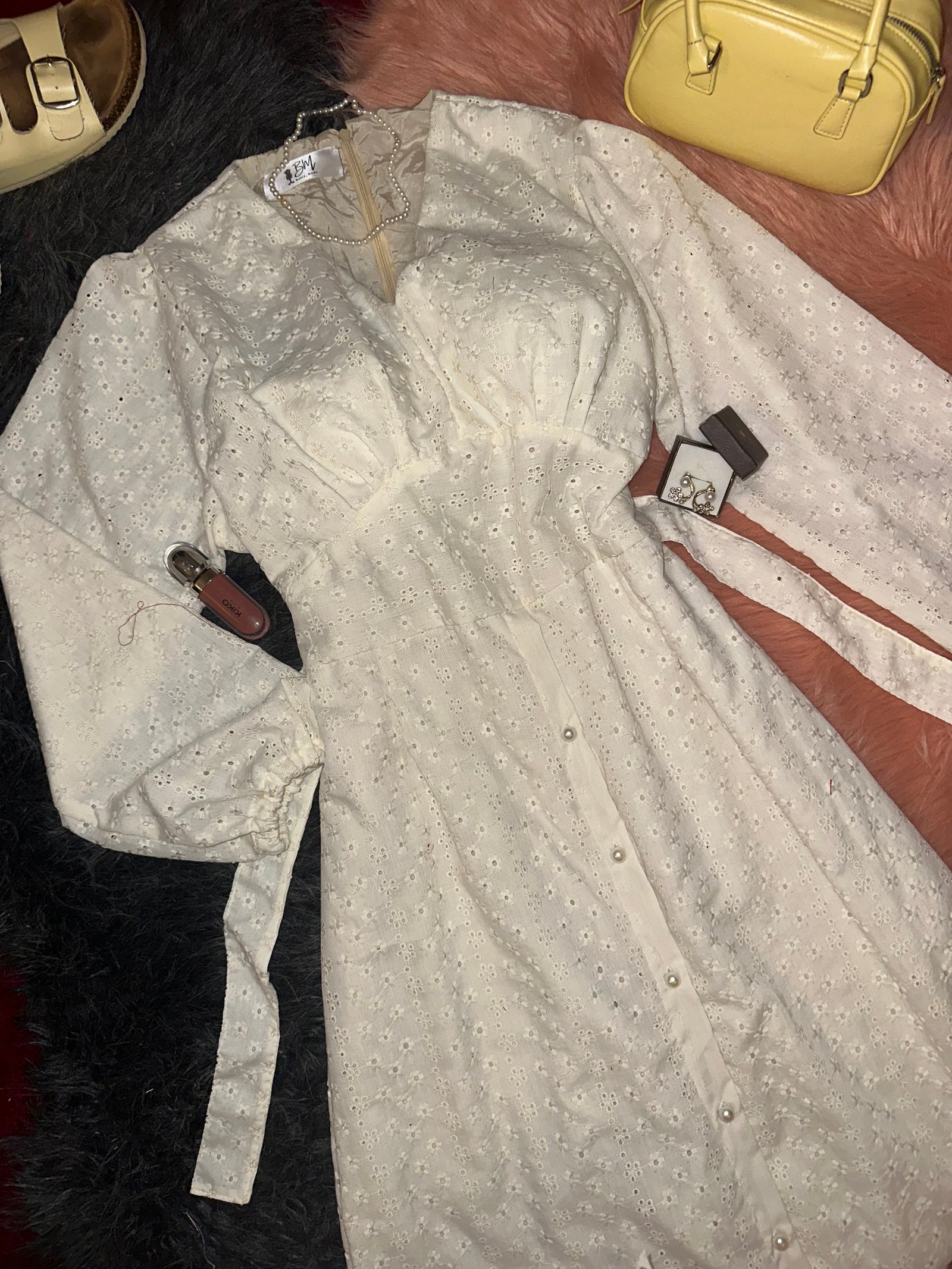 robe longue crème  en broderie florale